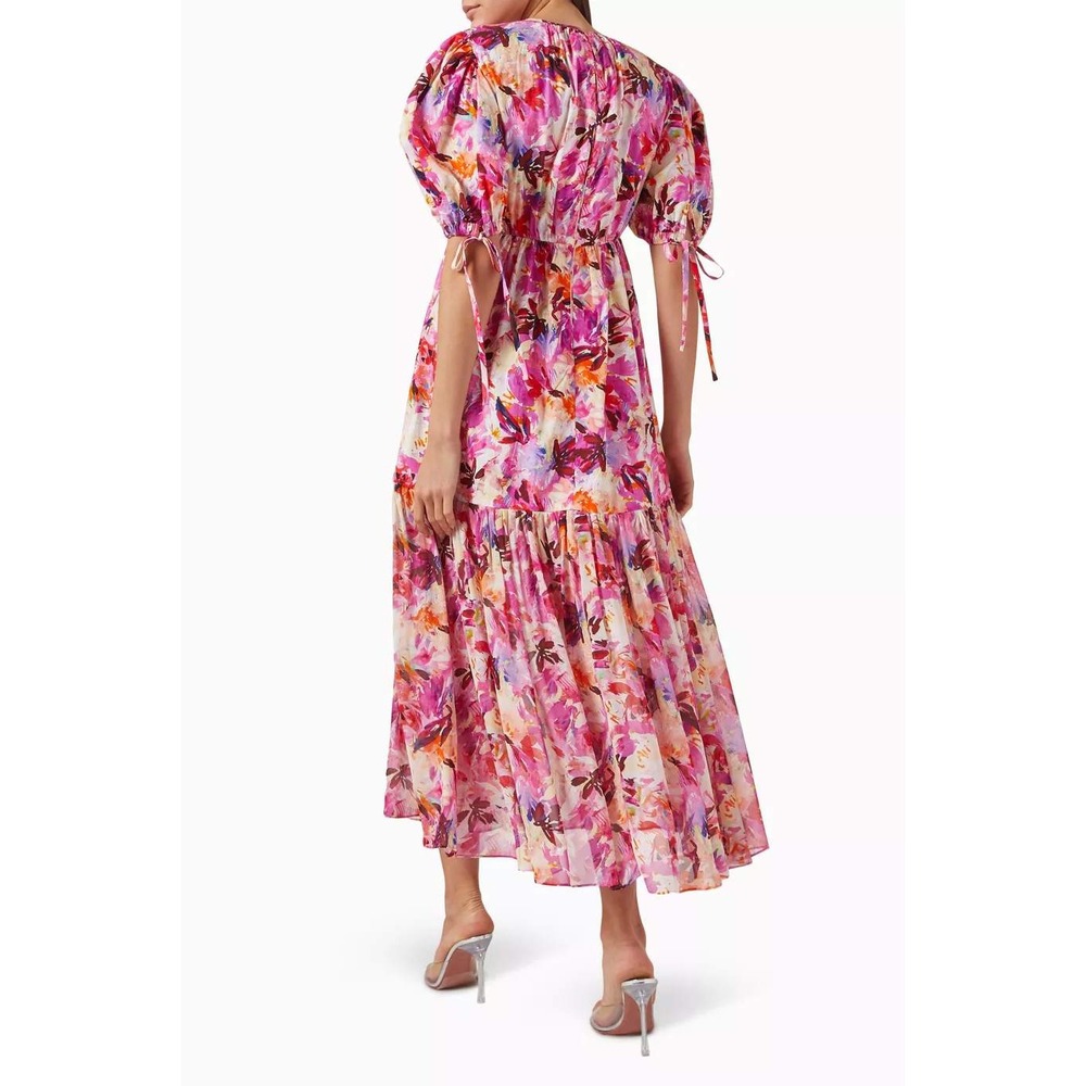 NEW Ulla Johnson Collage Dress Women 4 Azalea Tiered Cotton Silk Midi SOLD OUT! - Picture 4 of 15